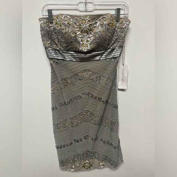 SUE WONG NOCTURNE STRAPLESS BEADED DRESS. SIZE 8.  PLATNIUM GOLD - Picture 10 of 14